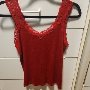 Elegant Red Lace Trim Women's Top